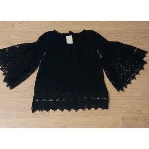 Colleen Lopez Tunic Black Large Bell/Lace Sleeve Off Shoulder OVER-SIZED  XS